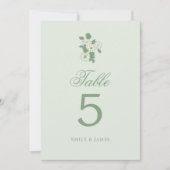 Sage Green Wedding Table Numbers Cards 招待状 (正面)