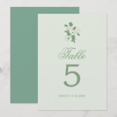 Sage Green Wedding Table Numbers Cards 招待状 (正面/裏面)