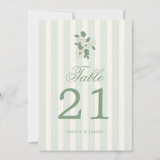 Sage Green Wedding Table Numbers Cards 招待状 (正面)