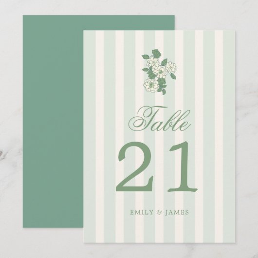 Sage Green Wedding Table Numbers Cards 招待状 (正面/裏面)