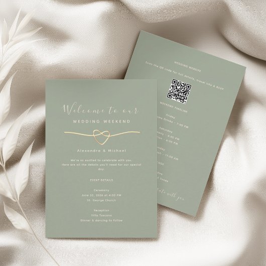 Sage Green Wedding Weekend Info Card エンクロージャーカード