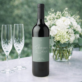 Sage Green Wedding Wine Label – Cheers to Love ワインラベル