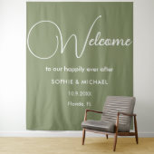 Sage Green Welcomeの写真結婚プロップの背景 タペストリー (インサイチュ)