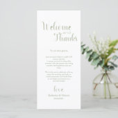 Sage Green Welcome & Thanks Place Setting Cards プログラム (スタンド正面)