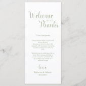 Sage Green Welcome & Thanks Place Setting Cards プログラム (正面)