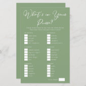 Sage Green What's in Your Purse Bridal Shower Game (正面/裏面)