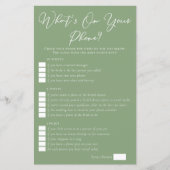 Sage Green What's On Your Phone Bridal Shower Game (正面)