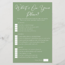 Sage Green What's On Your Phone Bridal Shower Game