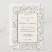  sage green whimsical hand-drawn leaf wedding  招待状 (正面)