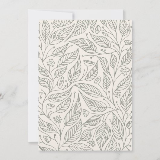  sage green whimsical hand-drawn leaf wedding  招待状 (裏面)