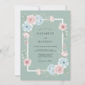 Sage Green Whimsical Rose Wedding 招待状 (正面)