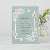 Sage Green Whimsical Rose Wedding 招待状 (スタンド正面)