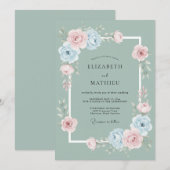 Sage Green Whimsical Rose Wedding 招待状 (正面/裏面)