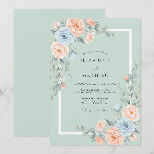 Sage Green Whimsical Spring Wedding 招待状 (正面/裏面)