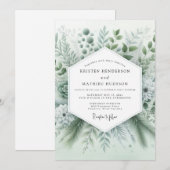 Sage Green Whispery Botanical Wedding 招待状 (正面/裏面)