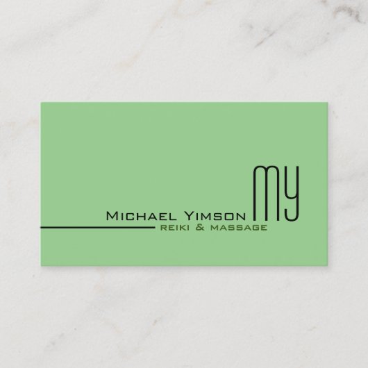 Sage Green Whiteシンプル Monogramと写真 名刺 (正面)