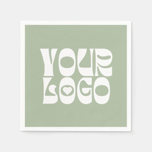 Sage Green & Whiteビジネス企業のロゴナプキン スタンダードカクテルナプキン (正面)