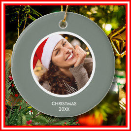 Sage Green & White モダンイニシャルモノグラムPHOTO セラミックオーナメント