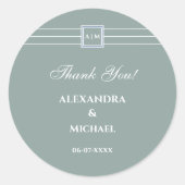 Sage Green White モダン's 結婚 Thank You ラウンドシール (正面)