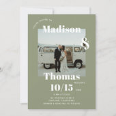 Sage Green White 1フォトミニマルはっきりしたリスト結婚ズ 招待状 (正面)