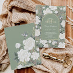 Sage Green White Chinoiserie Floral Baby Shower 招待状<br><div class="desc">This chinoiserie-inspired design features elegant botanical florals,  birds and greenery in sage green and off white. Personalize the invite with your details and if you want to further re-arrange the style and placement of the text,  please press the "Click to customize further" button.</div>