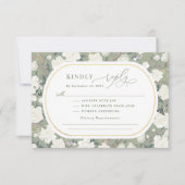 Sage Green White Chinoiserie Floral Wedding RSVP カード (正面)