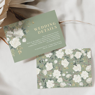 Sage Green White Chinoiserie Wedding Details エンクロージャーカード