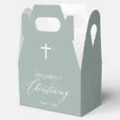 Sage Green White Cross Boy  Christening Favor Box フェイバーボックス (オープン)