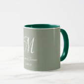 Sage Green & White Elegant Monogram Initial Name  マグカップ (正面右)