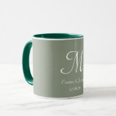 Sage Green & White Elegant Monogram Initial Name マグカップ (正面左)