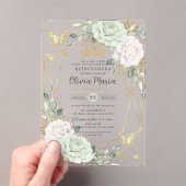 Sage Green & White Floral Butterflies Quinceanera アクリル招待状 (インサイチュ (ポータブル))