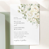 Sage Green White Floral Elegant Photo Back Wedding 招待状