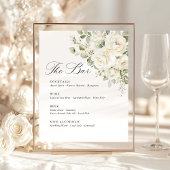 Sage Green White Floral Elegant Wedding Bar Menu 台座サイン