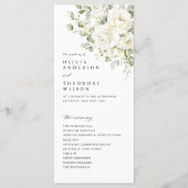 Sage Green White Floral Elegant Wedding Ceremony プログラム (正面)