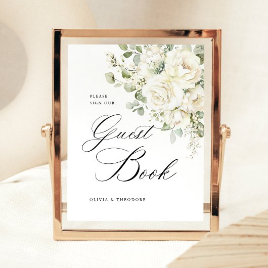 Sage Green White Floral Guest Book Wedding Table 台座サイン