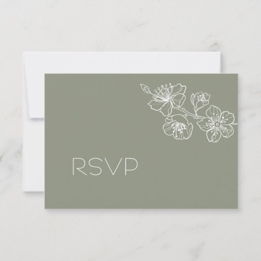 Sage Green White Floral Line Art RSVP (裏面)