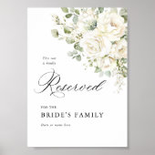 Sage Green White Floral Reserved Seating Sign 5x7 ポスター (正面)