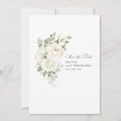Sage Green White Floral Watercolor Elegant Wedding セーブザデート (裏面)