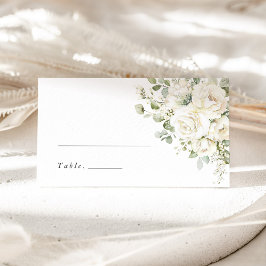 Sage Green White Floral Watercolor Wedding Name プレイスカード