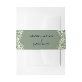 Sage Green White Floral Wedding 招待状ベリーバンド