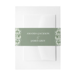 Sage Green White Floral Wedding 招待状ベリーバンド