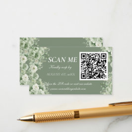 Sage Green White Floral Wedding RSVP エンクロージャーカード