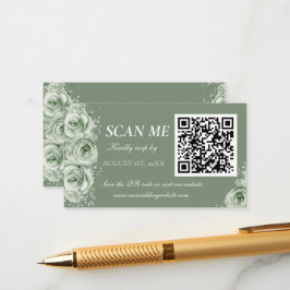 Sage Green White Floral Wedding RSVP EnclosureCard エンクロージャーカード