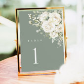 Sage Green White Floral Wedding Table Number Card