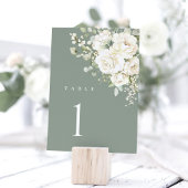 Sage Green White Floral Wedding Table Number Card
