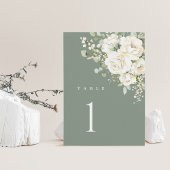 Sage Green White Floral Wedding Table Number Card