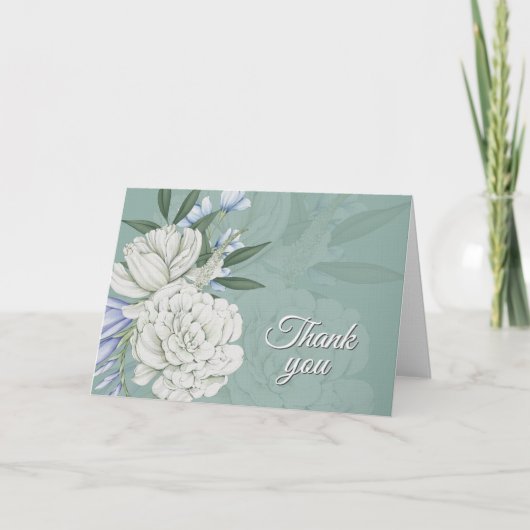 Sage Green & White Floral Wedding | Thank you Card サンキューカード (正面)