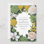 Sage Green, White & Gold Floral Wedding 招待状 (正面)