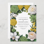 Sage Green, White & Gold Floral Wedding 招待状 (正面/裏面)