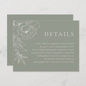 Sage Green White Line Art Floral Wedding Details エンクロージャーカード (正面/裏面)